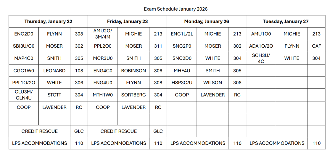 Exam Schedule